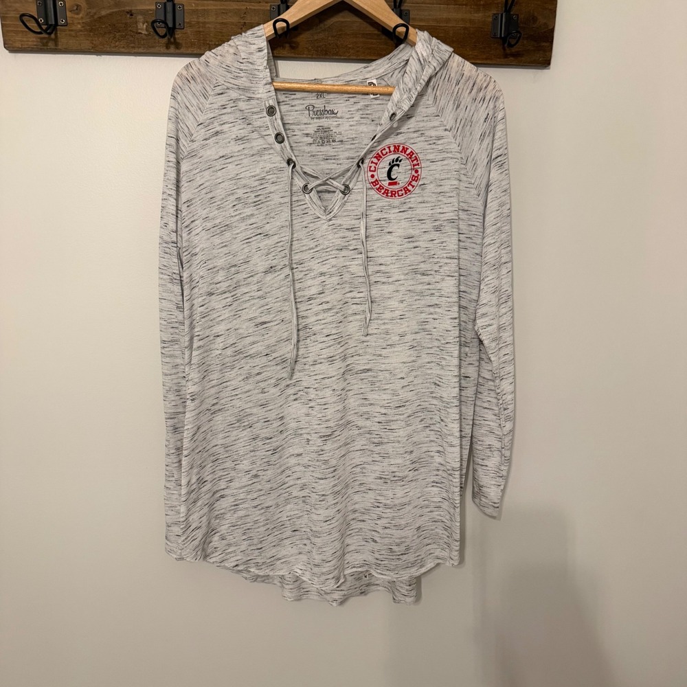 Pressbox Cincinnati Bearcats Grey Space Dye Lace Up Hoodie Womens 2XL